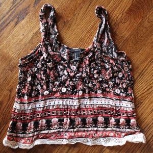 Floral Crop Top Tank Top with Lace Bottom - Size S